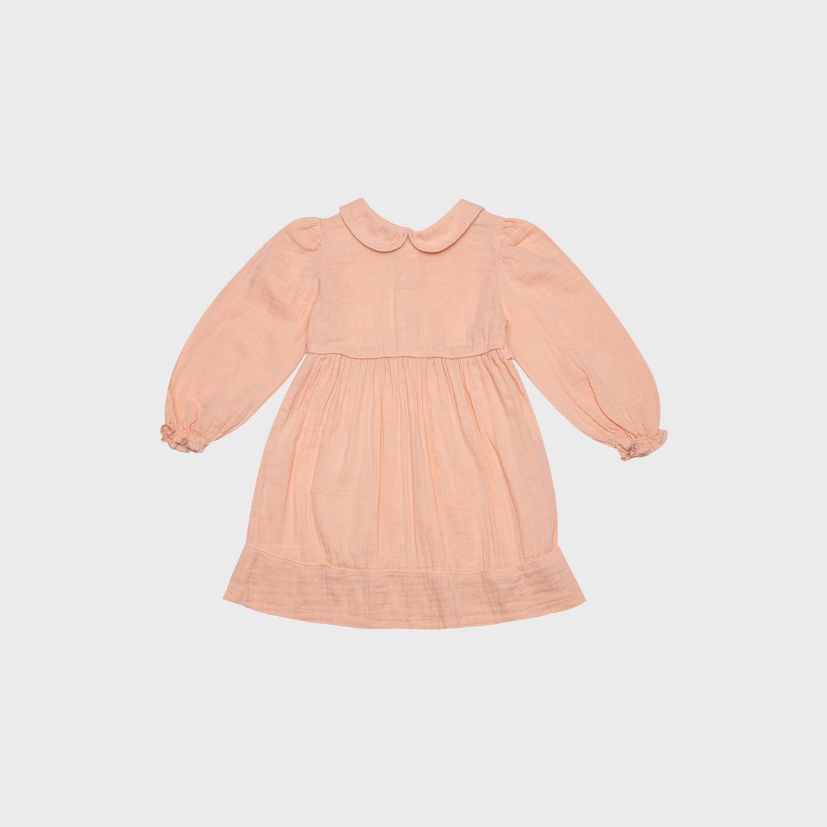 Biologische Mousseline Jurk met Peter Pan-kraag – Zalm