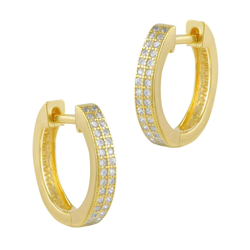 Kleine creolen oorbellen – verguld zilver met dubbele baan zirkonia