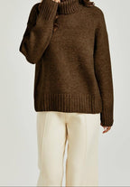 Verfijnde damestrui met hoge hals – Bruin wolmix