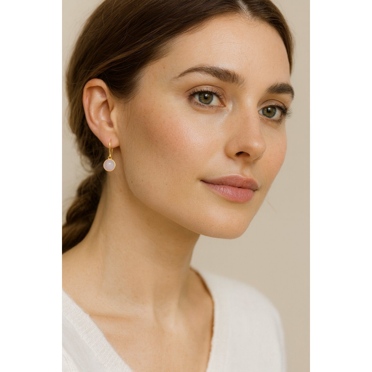 Noa Oorbellen met Roze Chalcedoon – Verguld Sterling Zilver