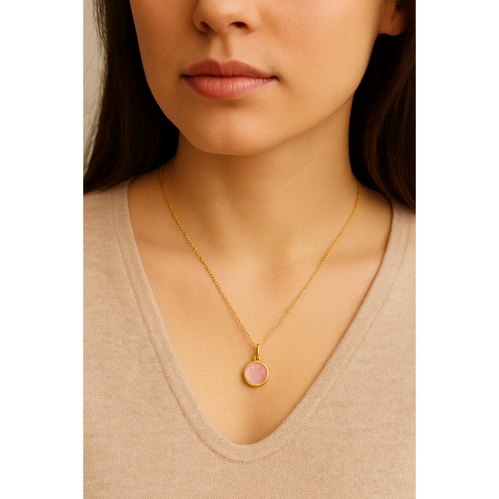 CAT Ketting met Roze Chalcedoon 44 cm – Verguld Sterling Zilver