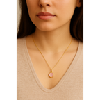 CAT Ketting met Roze Chalcedoon 44 cm – Verguld Sterling Zilver