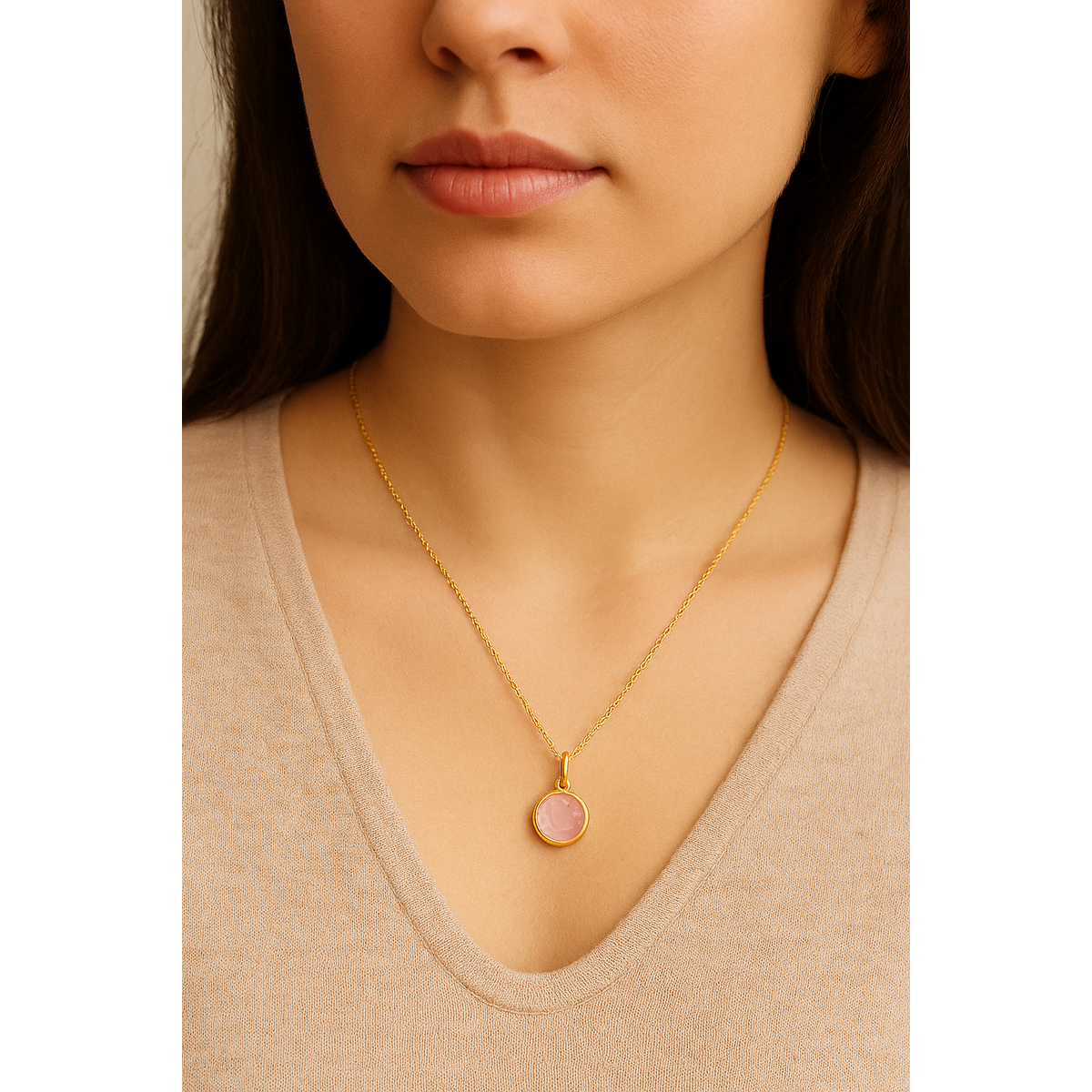 CAT Ketting met Roze Chalcedoon 44 cm – Verguld Sterling Zilver