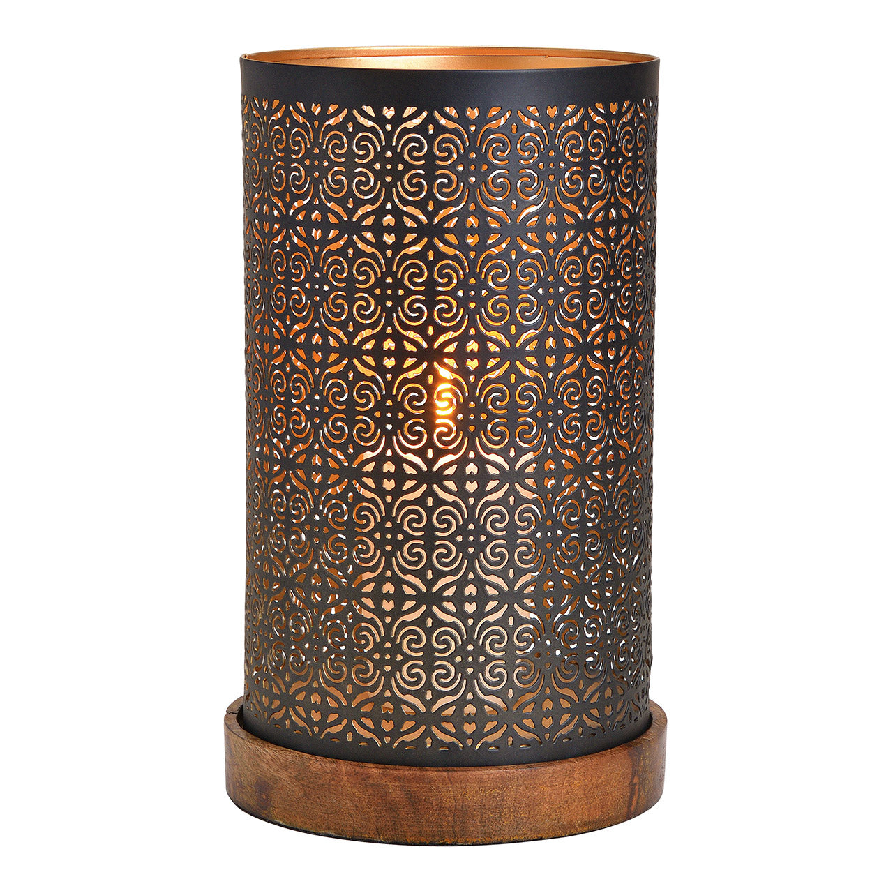 Lantaarn op houten voet van metaal – Zwart | 16 × 28 × 16 cm