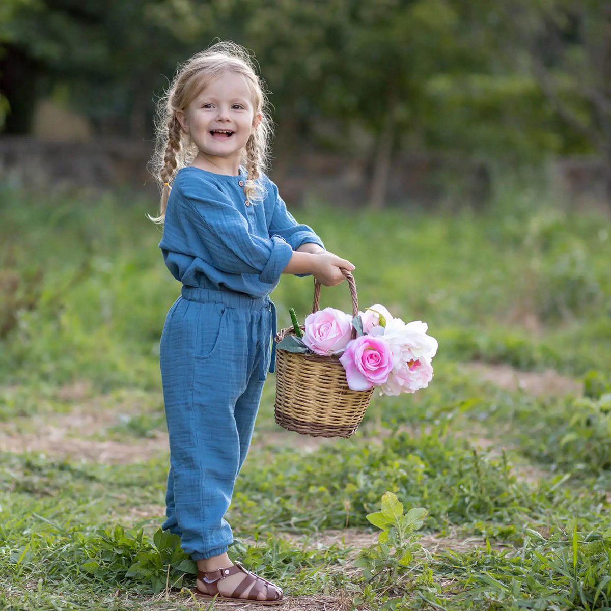 Biologische Mousseline Kindertop – Indigo