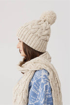 Set van gevlochten muts en sjaal met wol – unisex - donkergrijs