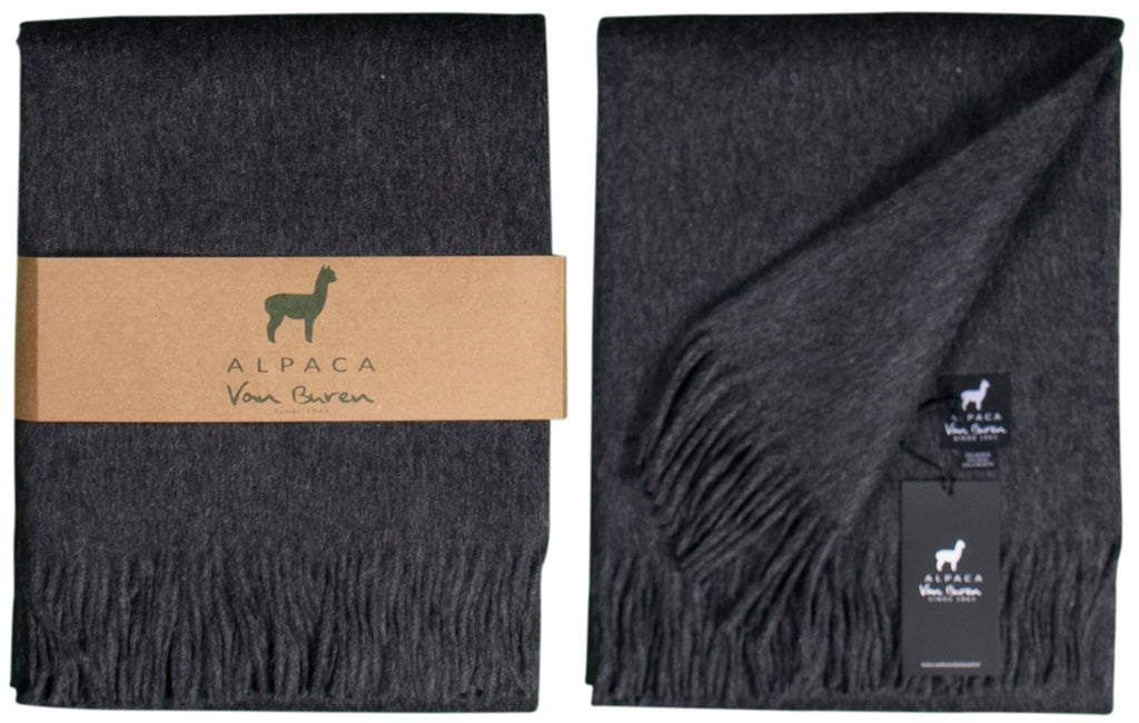 Luxe Alpaca Wollen Plaid – 200 x 150 cm | Antraciet en Lichtgrijs
