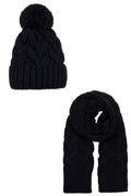 Set van gevlochten muts en sjaal met wol – unisex - zwart