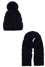 Set van gevlochten muts en sjaal met wol – unisex - zwart