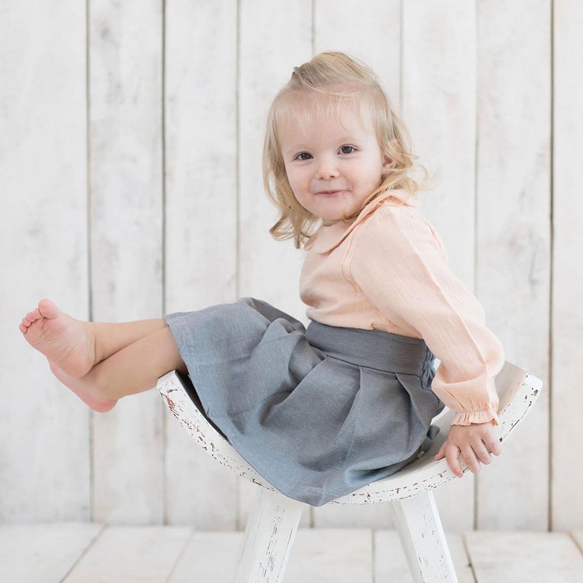 Biologische Mousseline Bodyblouse met Peter Pan-kraag – Zalm