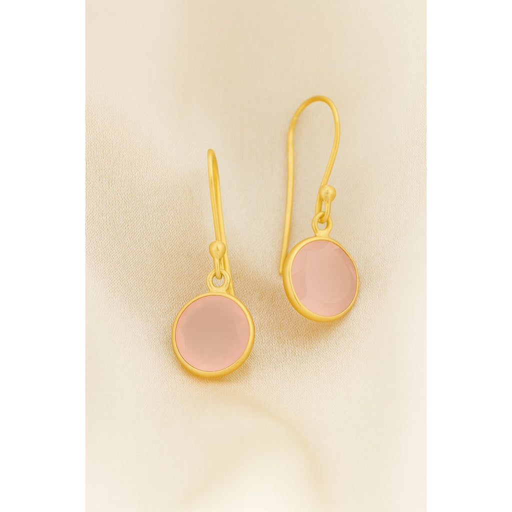 Cat Oorbellen met Roze Chalcedoon – Verguld Sterling Zilver