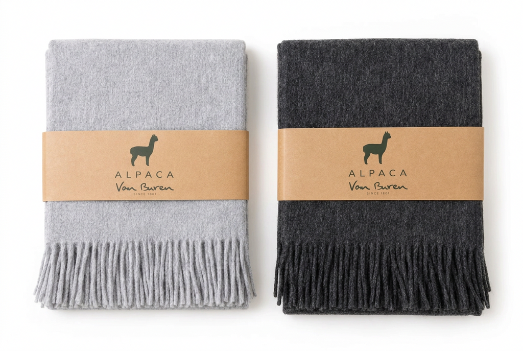 Luxe Alpaca Wollen Plaid – 200 x 150 cm | Antraciet en Lichtgrijs