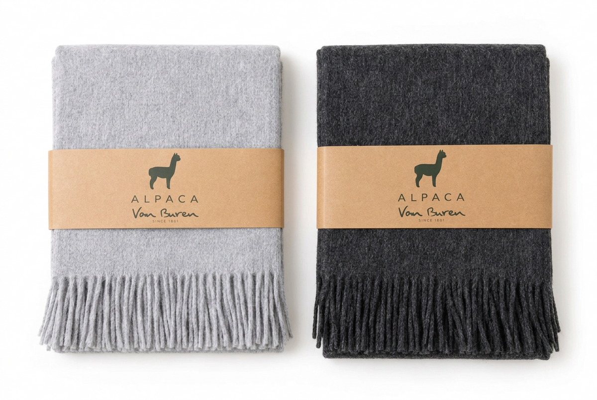 Luxe Alpaca Wollen Plaid – 200 x 150 cm | Antraciet en Lichtgrijs