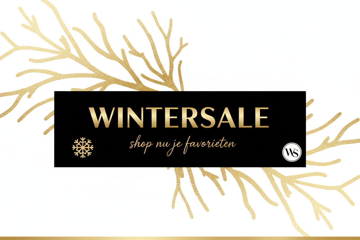 Maak een plaatje met Wintersale, shop nu je favorieten. Kleuren Goud, wit en zwart